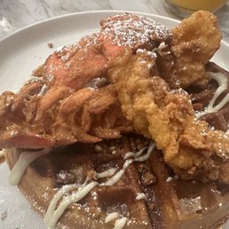 Fried lobster and Sweet potato waffle Fried lobster and Sweet potato waffle