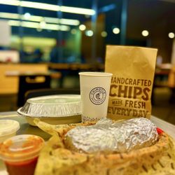 Burrito and chips with salsa