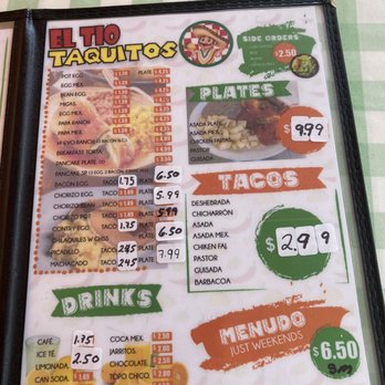 El Tío Taquitos - menu and prices - Mexican Near Me - San Antonio, Texas