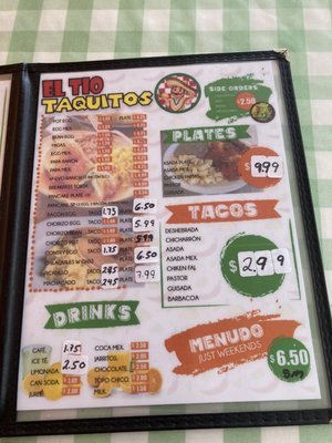 Menu photo 4 El Tío Taquitos San Antonio, TX
