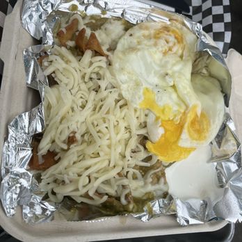 Pocket Burger Shack - Chilaquiles with salsa verde and over easy eggs - Burgers Near Me - Sunset Beach, California Pocket Burger Shack - Chilaquiles with salsa verde and over easy eggs - Burgers Near Me - Sunset Beach, California