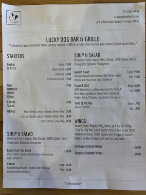 Menu photo 4 Lucky Dog Bar & Grille Beulah, MI
