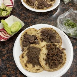One taco of each meat One taco of each meat