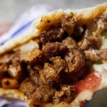 Hellenic Kitchen  - Pork gyro "Athina style" (tzatziki vs mustard and ketchup (Interior) - Greek Near Me - Cumberland , Maine
