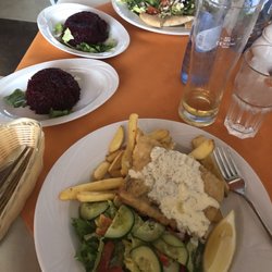 Restauracja Na Farnej - Hook fish, meatless Greek-style salad, and two sides of pan fried beets. Yum!