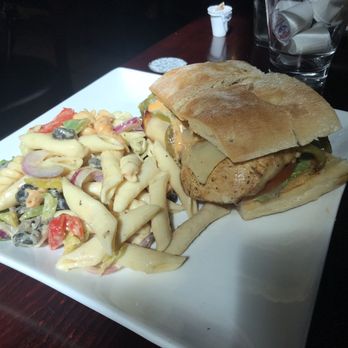 Riverside Grill & Bar - Chicken Chipotle sandwich with pasta salad on the side - Breakfast & Brunch Near Me - Chino, California Riverside Grill & Bar - Chicken Chipotle sandwich with pasta salad on the side - Breakfast & Brunch Near Me - Chino, California