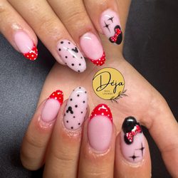 Deja Nail Lounge - Black and red minnie mouse themed almond nails