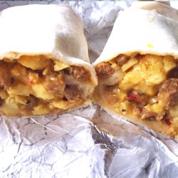 Kum & Go - Grande sausage, egg and queso burrito.