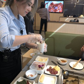 Haidilao Hotpot Flushing - Manager making shrimp paste stuffed tofu balls for us - Hot Pot Near Me - Flushing, New York