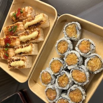 Hay Sushi - Salmon Torch, Shrimp Torch, and Spicy Salmon Roll x2 - Japanese Near Me - Toronto, Ontario Hay Sushi - Salmon Torch, Shrimp Torch, and Spicy Salmon Roll x2 - Japanese Near Me - Toronto, Ontario