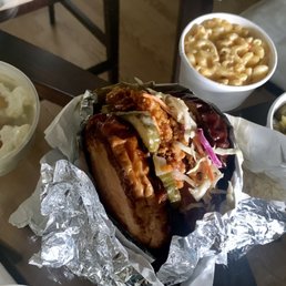 Banana pudding, chicken sandwich, Mac and cheese, pickles Banana pudding, chicken sandwich, Mac and cheese, pickles