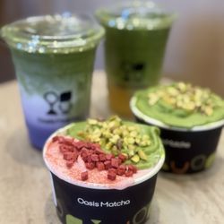 Strawberry and matcha gelato