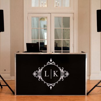Instant Request DJ Entertainment - Glossy Black DJ booth with custom monogram by Instant Request - DJs Near Me - Minneapolis, Minnesota