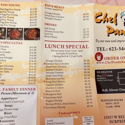 Chef Panda - Menu as of 2026
