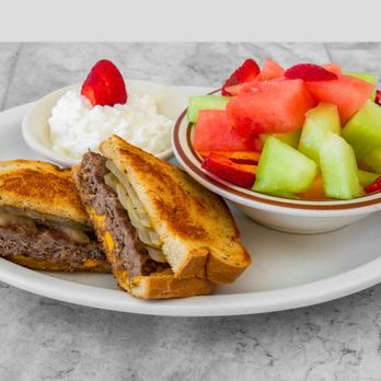 Jim’s By Mlvs - Patty Melt on Rye Bread with a serving of fruit and cottage cheese - Diners Near Me - San Francisco, California Jim’s By Mlvs - Patty Melt on Rye Bread with a serving of fruit and cottage cheese - Diners Near Me - San Francisco, California