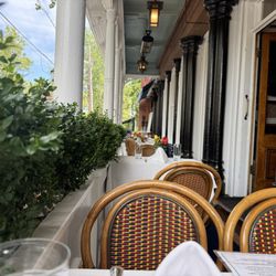 The front porch set for breakfast