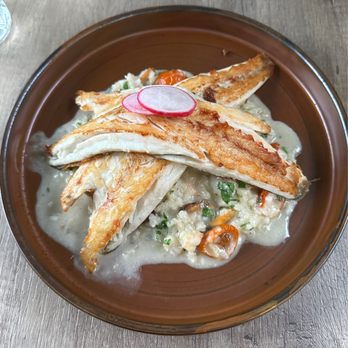 Quinlan's Seafood Bar - Filet of sea bass over risotto - Fish & Chips Near Me - Cork, Colorado