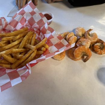 Dockside BTX - 1/2 lb boiled shrimp with fries. - Seafood Near Me - Bastrop, Texas