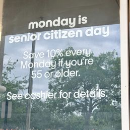 Exterior outside entrance of TJ Maxx - Senior Citizen Discount Day on Mondays - Fort Lauderdale, Florida Exterior outside entrance of TJ Maxx - Senior Citizen Discount Day on Mondays - Fort Lauderdale, Florida