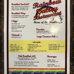 Rainbow Valley Restaurant - Menu
