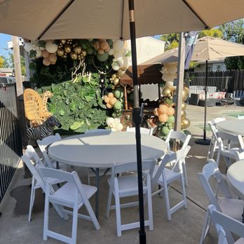 Heavenly Designs - Tables umbrellas and backdrop - Party Equipment Rentals Near Me