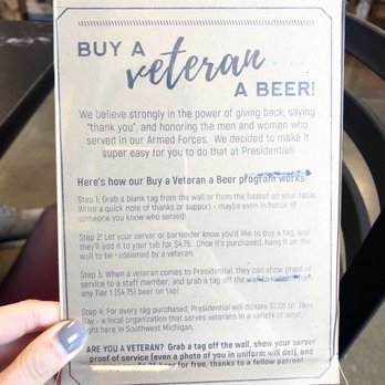 Presidential Brewing Co. - Buy a veteran a beer program - Breweries Near Me - Portage, Michigan Presidential Brewing Co. - Buy a veteran a beer program - Breweries Near Me - Portage, Michigan