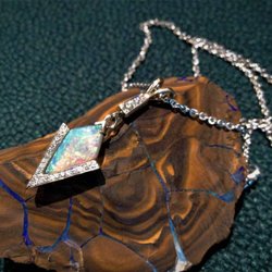 Gold Wolff Jewelers - Opal, 14k white gold, and Diamond pendant