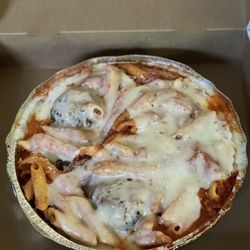 La Delizia - Baked ziti with meatballs carryout.