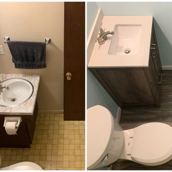 Newlun Construction - New subfloor, vanity, sink, and flooring. - General Contractors Near Me