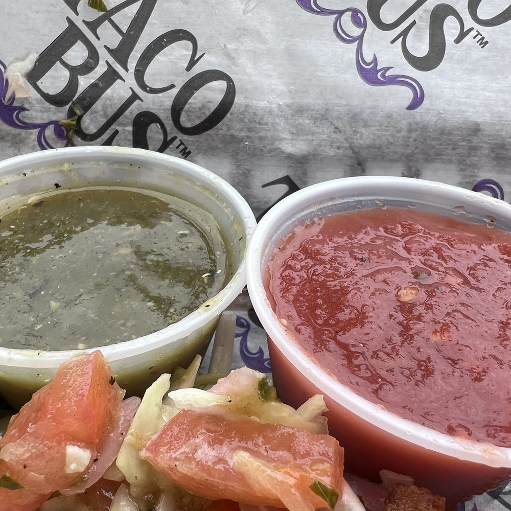 Taco Bus - The red salsa was mild. The green salsa was spicy and very flavorful. - Food Trucks Near Me - Clearwater, Florida Taco Bus - The red salsa was mild. The green salsa was spicy and very flavorful. - Food Trucks Near Me - Clearwater, Florida