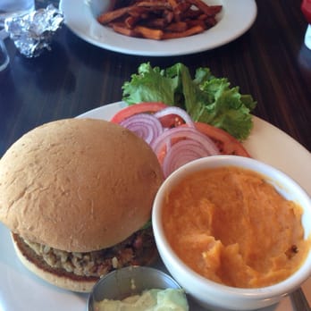 Galaxy Cafe - veggie burger and amazing whipped sweet potatoes (HEAVEN in a bowl!!) - American Near Me - Austin, Texas