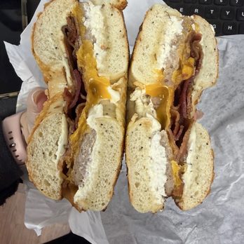 Uncle Benny's Donut and Bagel - Bacon, sausage and cheese sandwich - Donuts Near Me - San Francisco, California Uncle Benny's Donut and Bagel - Bacon, sausage and cheese sandwich - Donuts Near Me - San Francisco, California