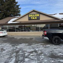 Dillon Tax Service - "Dillon Tax" sign on front of building from Southport Dr view.