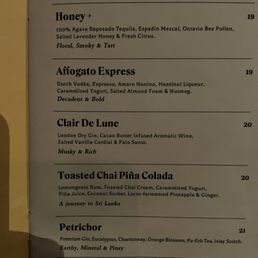 Menu of classic cocktails Menu of classic cocktails