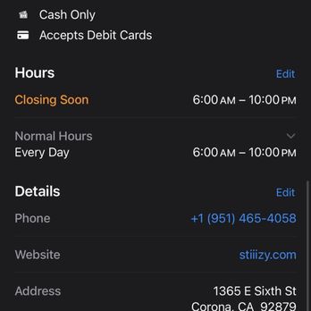 Stiiizy - List hours of operations. - Cannabis Dispensaries Near Me - Corona, California Stiiizy - List hours of operations. - Cannabis Dispensaries Near Me - Corona, California