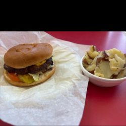 Clem Mikeska BBQ and Steakhouse - Cheese Burger with Buttered Potatoes