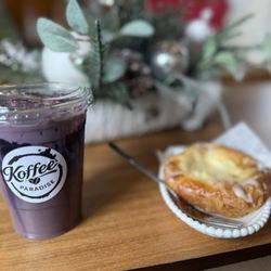 Ube Latte with warm Cheese Danish