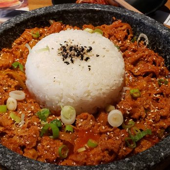 Jin Cook - Spicy Pork in hot  stone pot. - Korean Near Me - Glendale, California