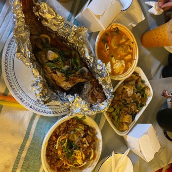 Ayada Thai - F2. Fried Fish with Basil Sauce N3. Pad See Ew Crispy Ground catfish with papaya salad - Thai Near Me - Elmhurst, New York Ayada Thai - F2. Fried Fish with Basil Sauce N3. Pad See Ew Crispy Ground catfish with papaya salad - Thai Near Me - Elmhurst, New York