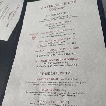 Saffron Fields Vineyard - Menu - Wineries Near Me - Yamhill, Oregon Saffron Fields Vineyard - Menu - Wineries Near Me - Yamhill, Oregon