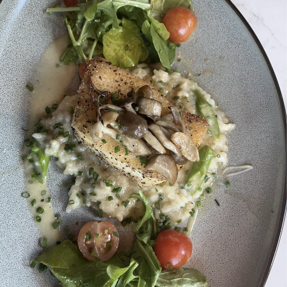 Shorebird - Chilean sea bass with risotto, mushrooms and salad - Seafood Near Me - Palm Desert, California Shorebird - Chilean sea bass with risotto, mushrooms and salad - Seafood Near Me - Palm Desert, California
