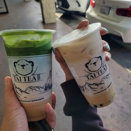 Matcha milk tea and jasmine milk tea with boba