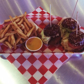 Two Bit Circus - vegan sliders with vegan beer cheese n fries - Arcades Near Me - Santa Monica, California