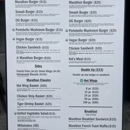 Marathon burger menu Marathon burger menu
