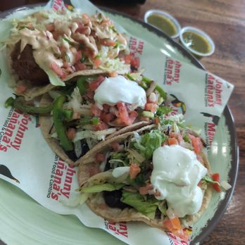 Johnny Mañanas - Ocean Beach - A Fish Taco accompanied by two Veggie Tacos - Mexican Near Me - San Diego, California Johnny Mañanas - Ocean Beach - A Fish Taco accompanied by two Veggie Tacos - Mexican Near Me - San Diego, California