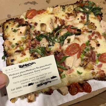 99 Craft Pizza - My business card showing the size of this dry thing...so tiny..but had it "Extra Sauce?" oh the review that might have been... - Pizza Near Me - Fresno, California
