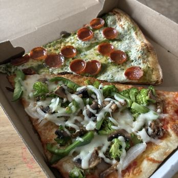 Fabiano's Pizza - Pepperoni pesto with hot honey & veggie slice - Pizza Near Me - Weehawken, New Jersey Fabiano's Pizza - Pepperoni pesto with hot honey & veggie slice - Pizza Near Me - Weehawken, New Jersey