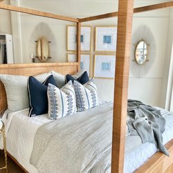 Martin Furniture and Design - Chatham Poster Bed in Natural Rattan with Custom Bedding by Pom Pom at Home