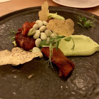 Restaurant De Witte Zwaan - Green pea purée with pork belly - Modern European Near Me - Amsterdam, New Hampshire