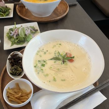 Rin-Tei - soy milk pho with mentai (front), soy milk pho with keema curry (back) - Asian Fusion Near Me - San Mateo, California